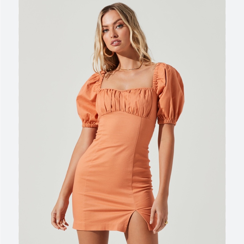Astr The Label Wendy Papaya Puff Sleeve Mini Dress